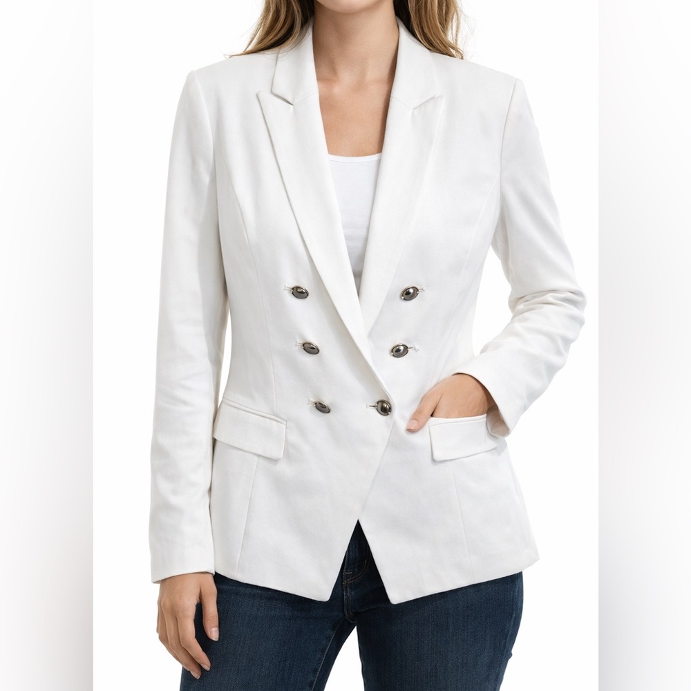 White House Black Market Double-Breasted White Blazer